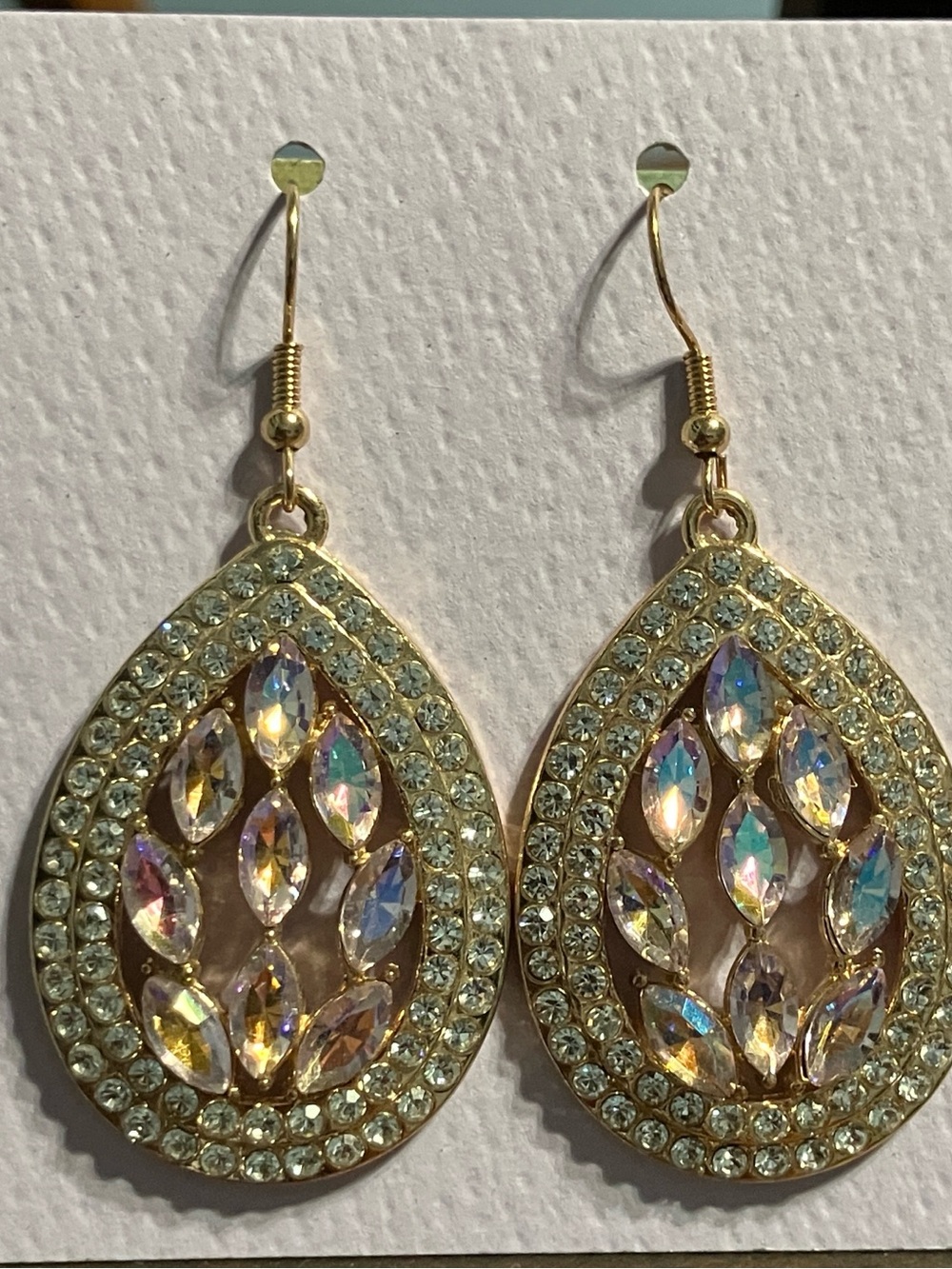 Gold Teardrop Crystal Dangle Earrings